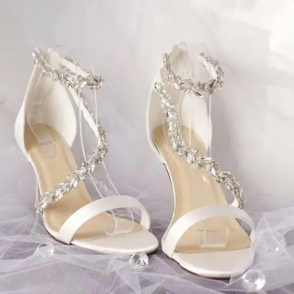 Oksana Open Toe Diamante Ankle Strap Wedding Bridal Shoe.