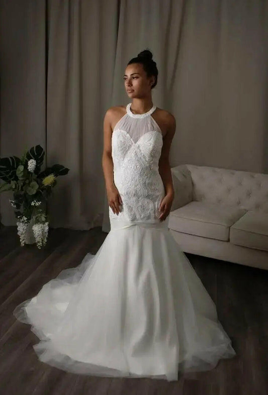 Remy: Sparkly Bridal Dress A Dazzling Halter-neck Sequin Mermaid Wedding Dress.