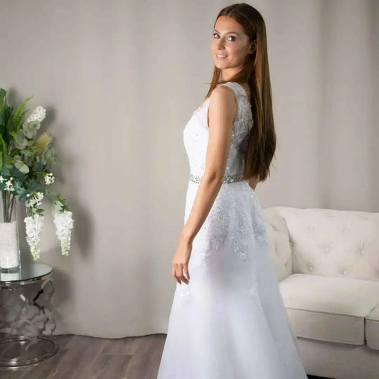 Sarah High Neckline Lace Deb Dress – Mermaid Style Debutante Gown.