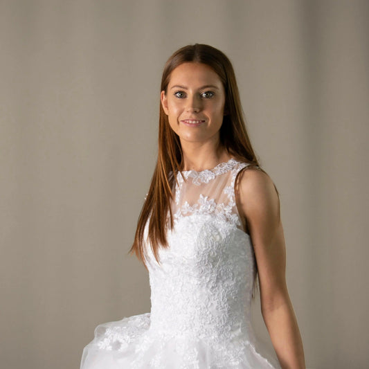 Sienna illusion sweetheart neckline lace appliqué Deb Ball Dress.