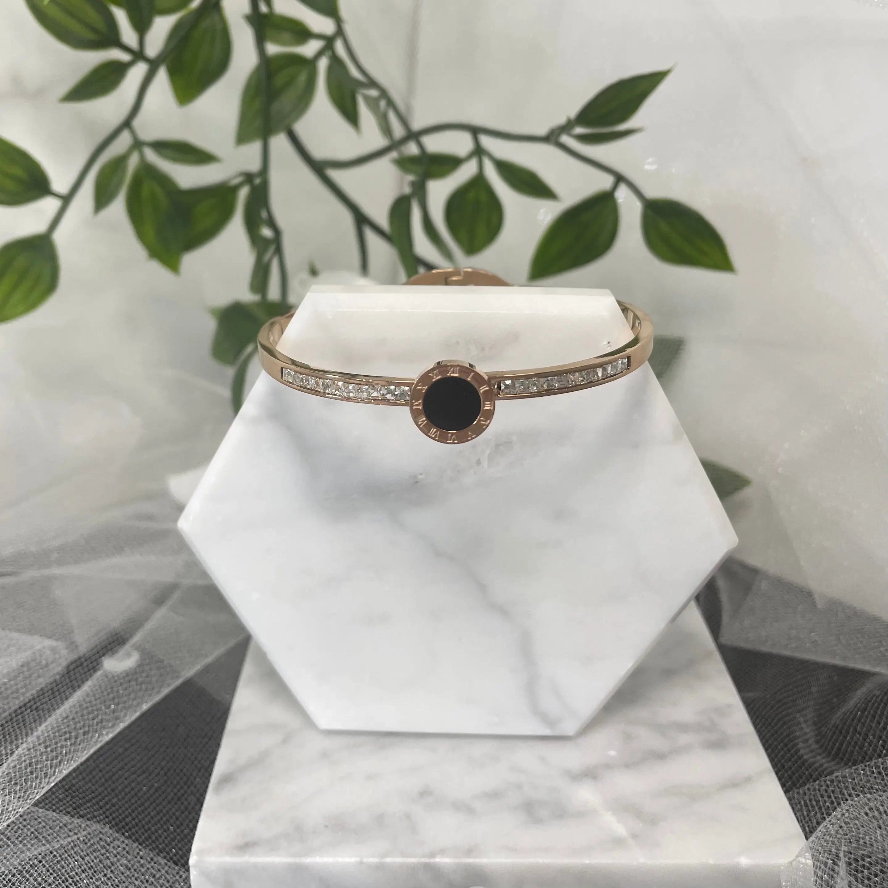 18k Rose Gold Plated Bracelet CZ with Roman Numerals.