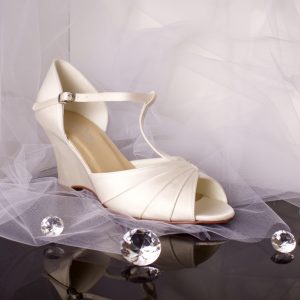Darcy Wedge Wedding Bridal Shoe T-Bar Ankle Strap