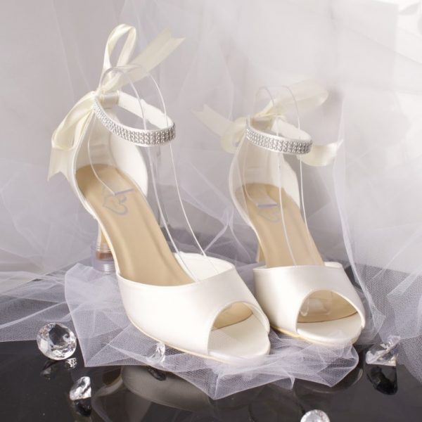 Faith Peep Toe Diamanté Ankle Strap Wedding Bridal Shoe