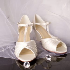 Darcy Wedge Wedding Bridal Shoe T-Bar Ankle Strap