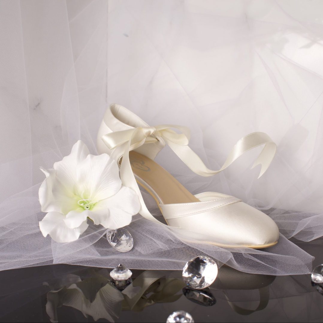 Ellie Closed Toe Ribbon Ankle Strap Wedding Bridal Shoe