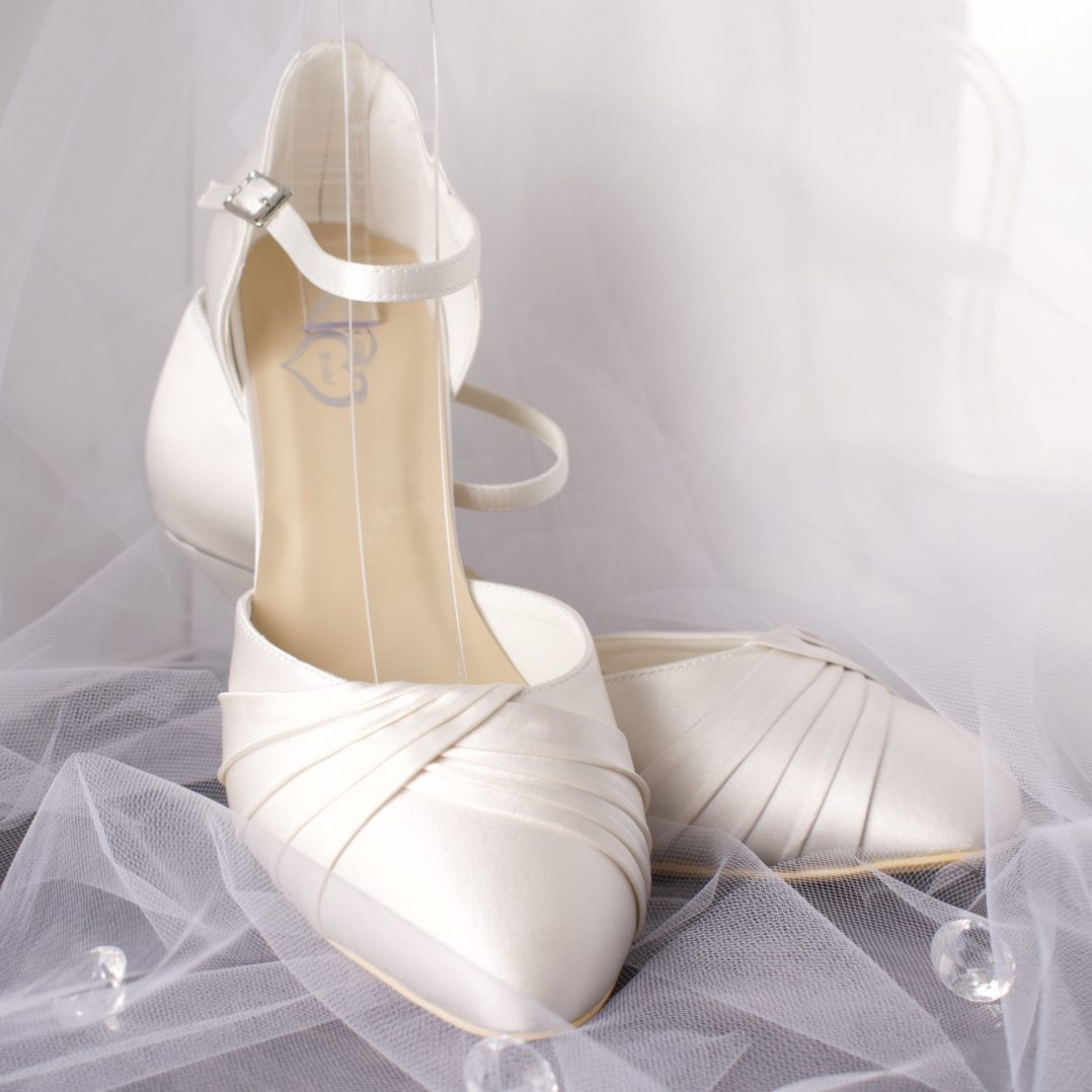 Elegant Nyla Bridal Shoe with Ankle Strap in Satin Finish