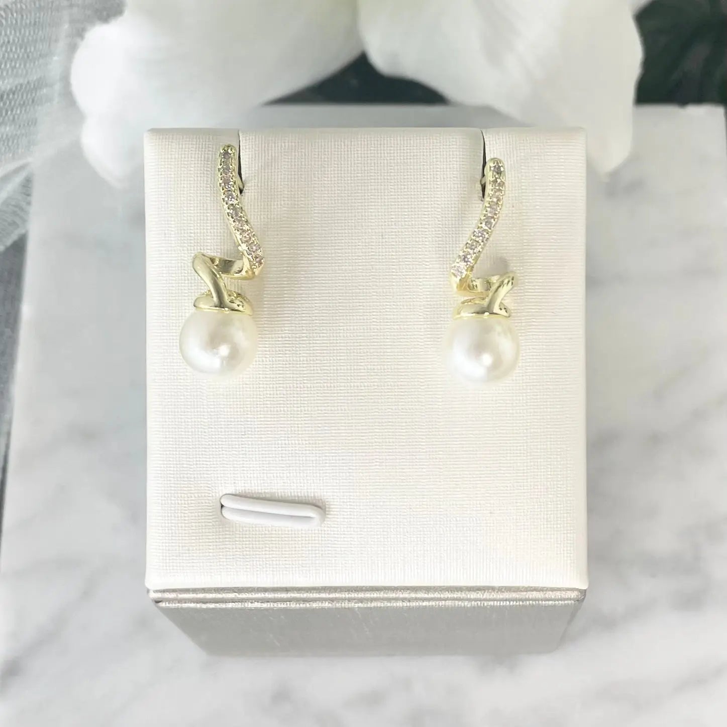 Anastasia Pearl & Zircon Earrings | Divine Bridal.