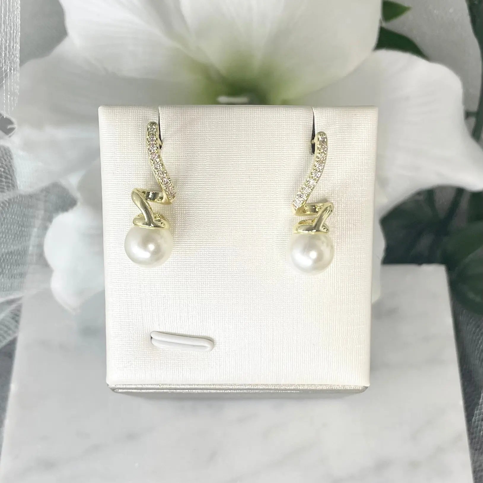Anastasia Pearl & Zircon Earrings | Divine Bridal.