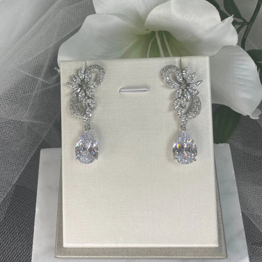 Ava Wedding Bridal Earrings: Zircon Silver Drop | Divine Bridal.
