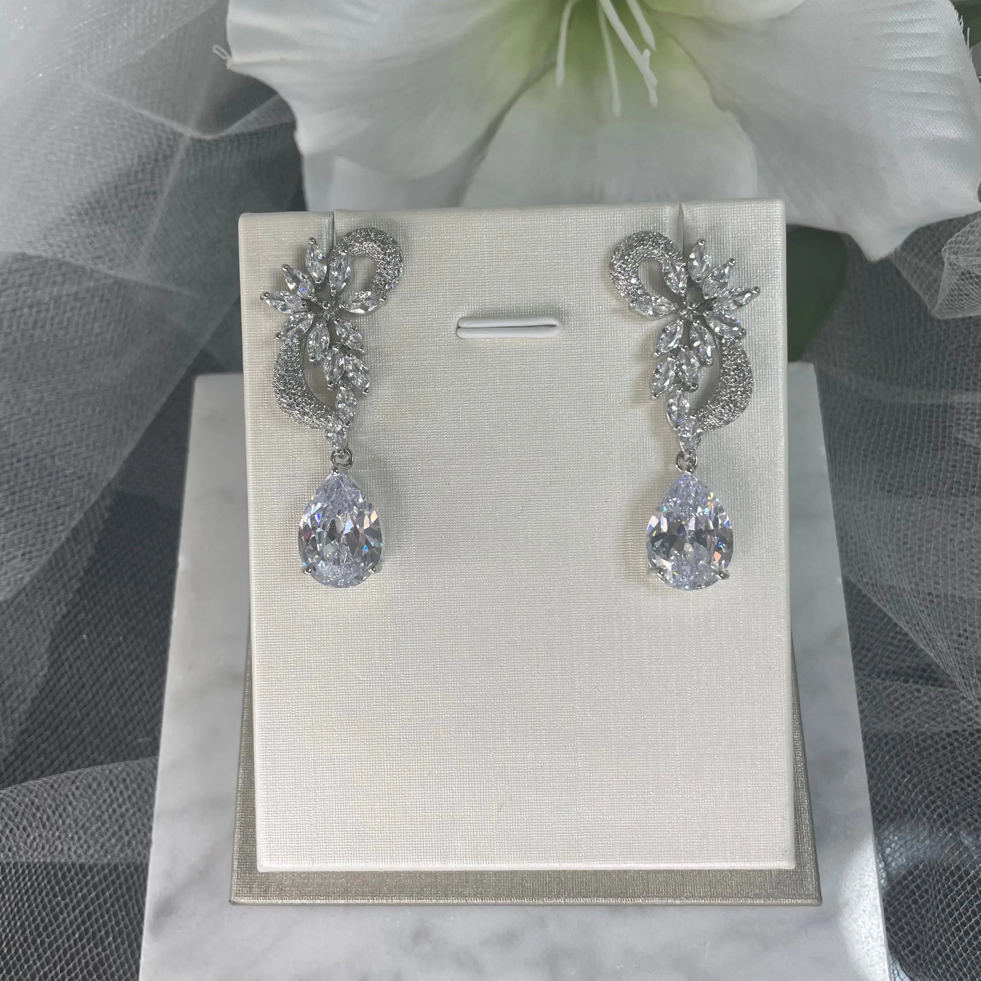 Ava Wedding Bridal Earrings: Zircon Silver Drop | Divine Bridal.