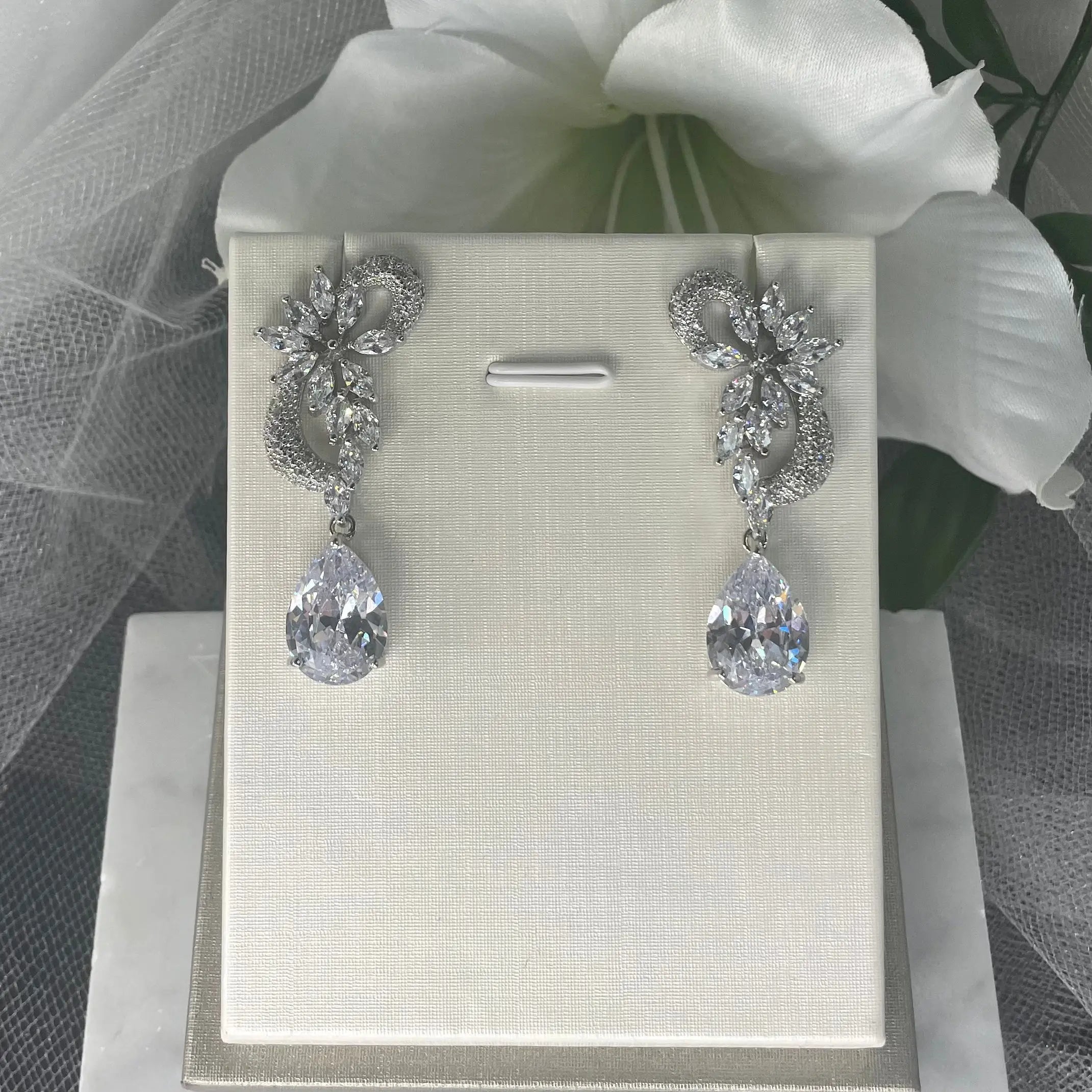 Ava Wedding Bridal Earrings: Zircon Silver Drop | Divine Bridal.