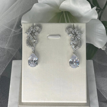 Ava Wedding Bridal Earrings: Zircon Silver Drop | Divine Bridal.