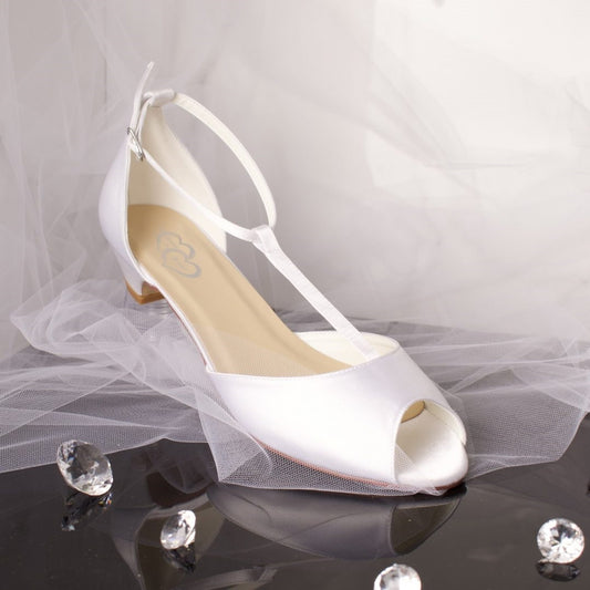 Flora Peep Toe T-bar Ankle Strap Wedding Bridal Shoe