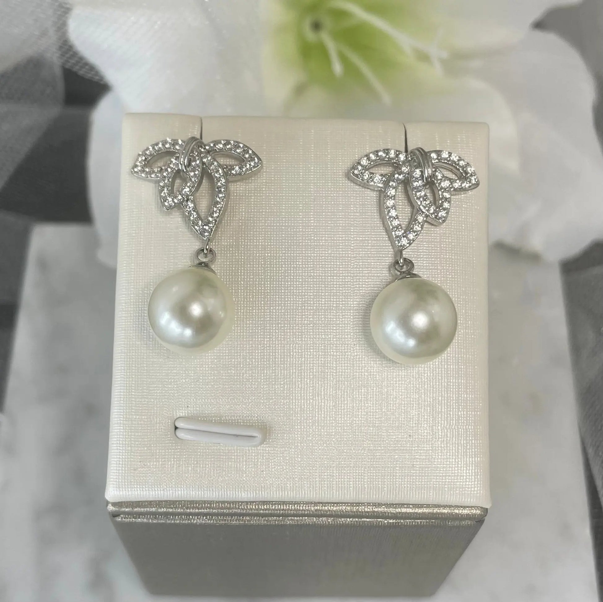 Belmont Crystal Pearl Earrings: Nature-Inspired Elegance for Your Wedding Day.