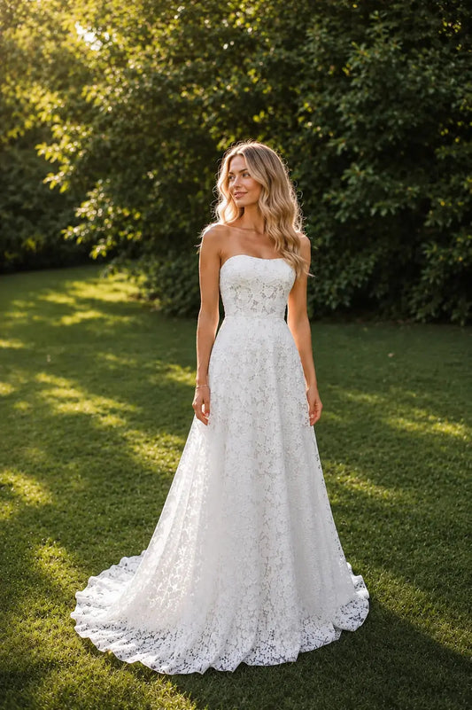 Cassandra Strapless Lace Wedding Dress.