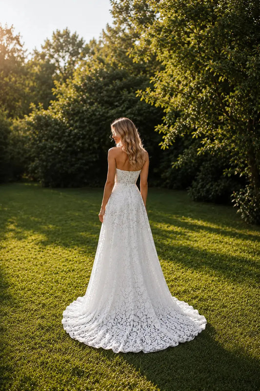 Cassandra Strapless Lace Wedding Dress.