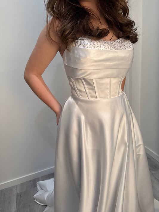 Celestia Debutante Dress with fitted bodice and flowing layered tulle skirt – Divine Bridal Melbourne.
