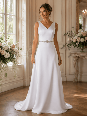 Edith - Elegant V-Neck Debutante Dress with Beaded Back