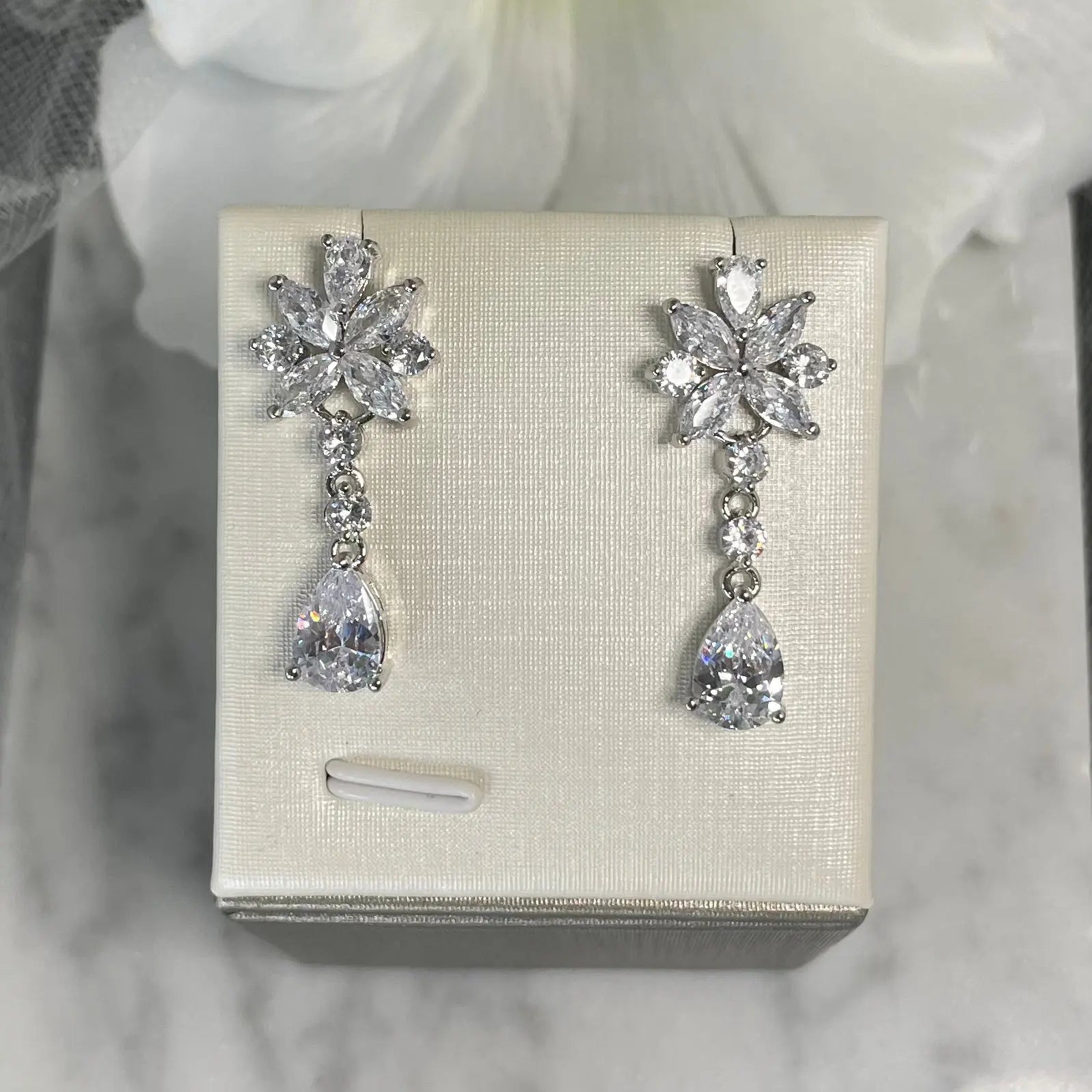 Christie Cubic Zirconia Bridal timeless Earrings: Elegant Floral Design for Glamour.