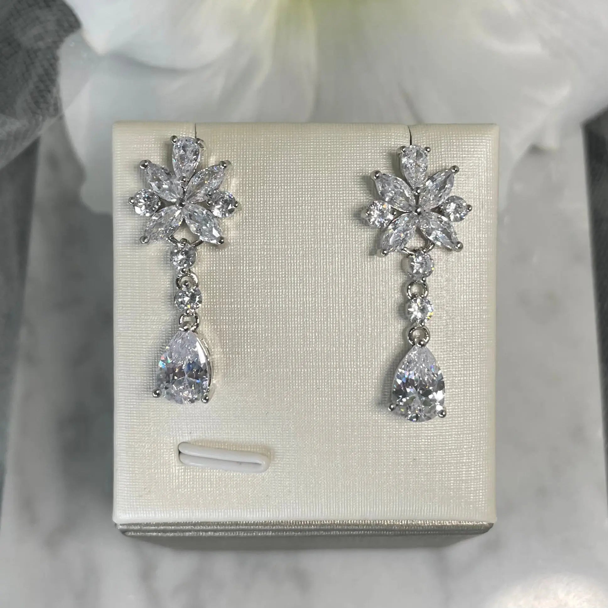 Christie Cubic Zirconia Bridal timeless Earrings: Elegant Floral Design for Glamour.