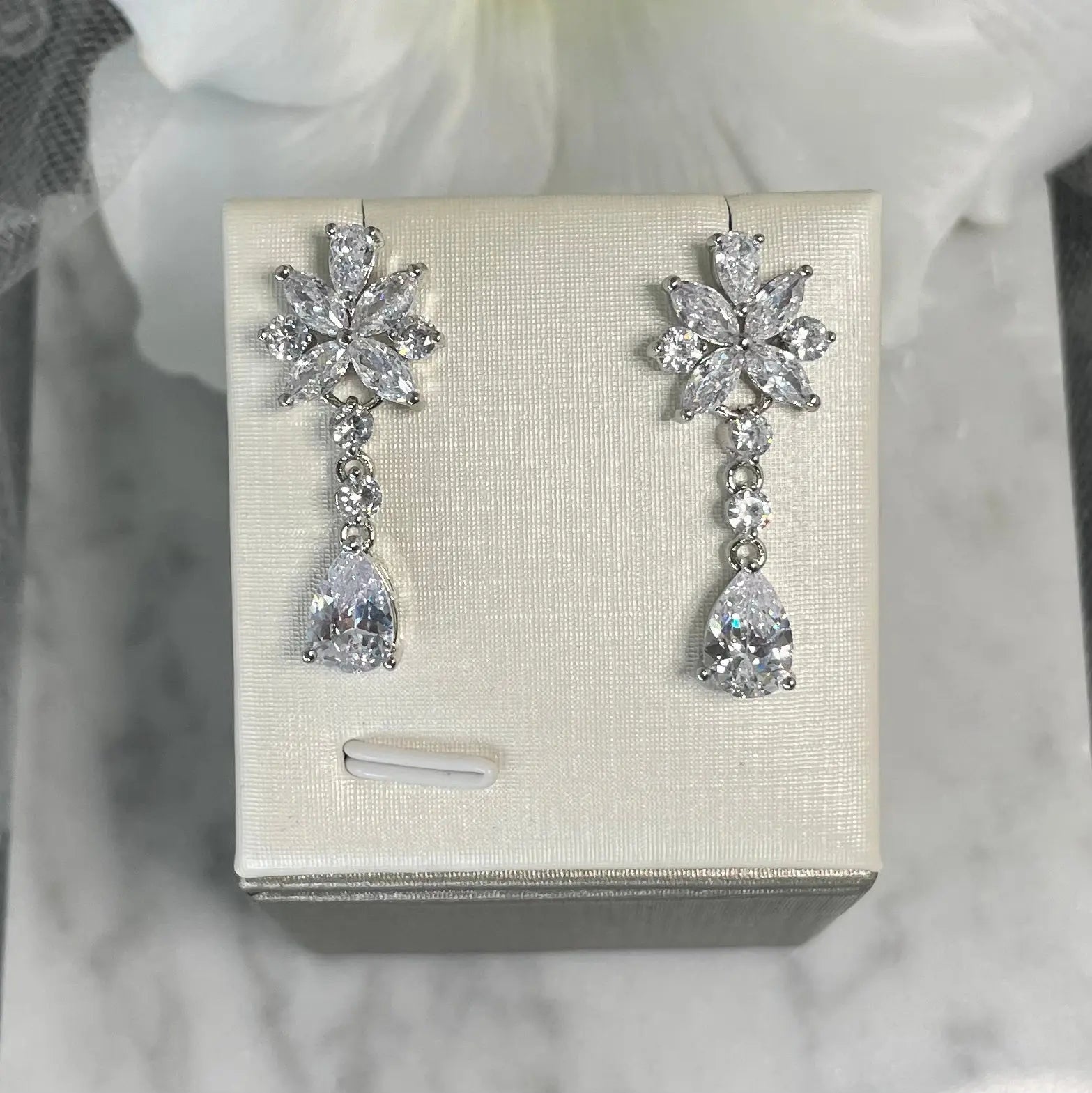 Christie Cubic Zirconia Bridal timeless Earrings: Elegant Floral Design for Glamour.