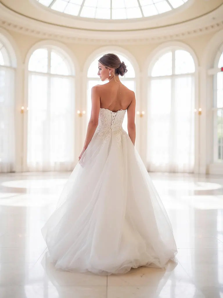 Claudia debutante dress Melbourne – back view with lace bodice and tulle skirt