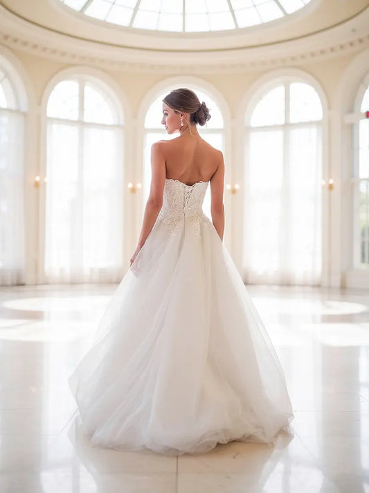 Claudia debutante dress Melbourne – back view with lace bodice and tulle skirt