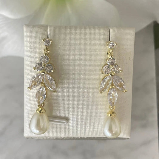 Coco Crystal Teardrop Bridal Earrings Pearl Drop | Divine Bridal.