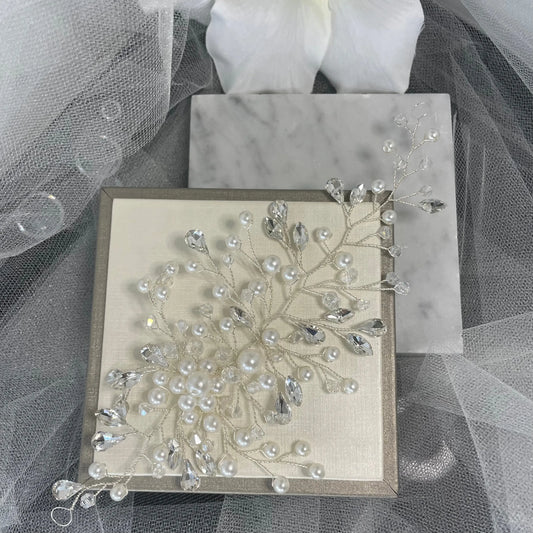 Cora Bridal Hair Vine: Timeless Elegance with Crystals and Pearls.