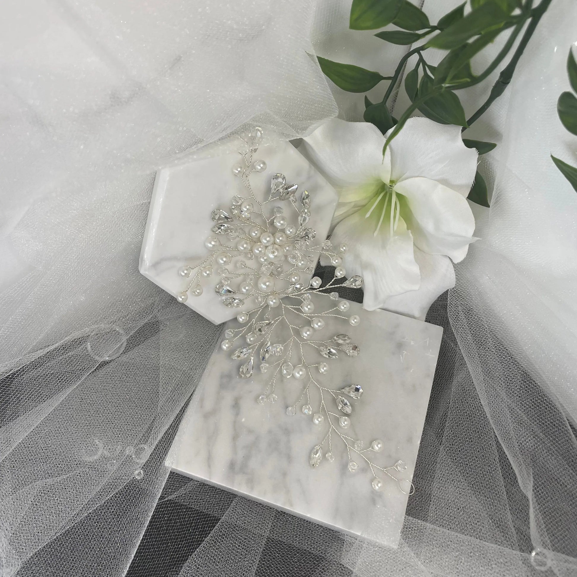 Cora Bridal Hair Vine: Timeless Elegance with Crystals and Pearls.