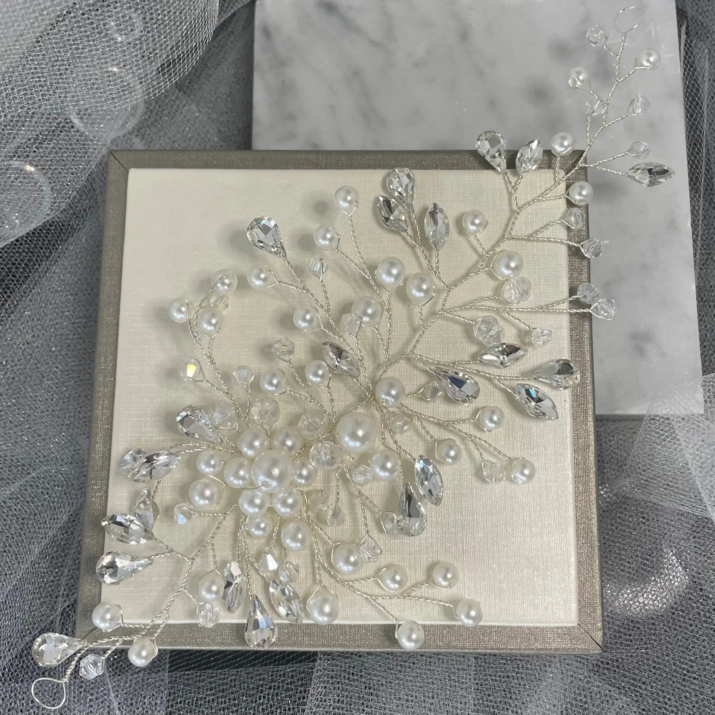 Cora Bridal Hair Vine: Timeless Elegance with Crystals and Pearls.