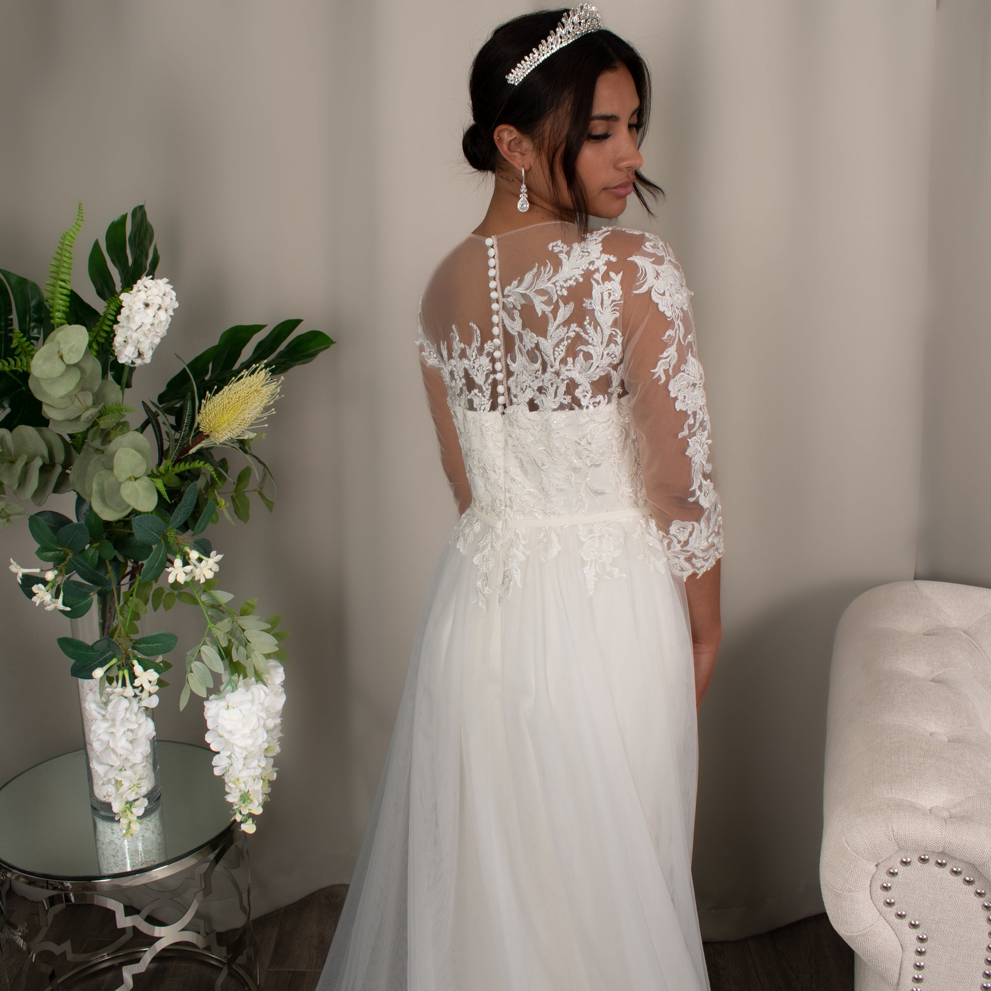 Faith – Sleeve Lace A-line Split Skirt Bridal Wedding Dress