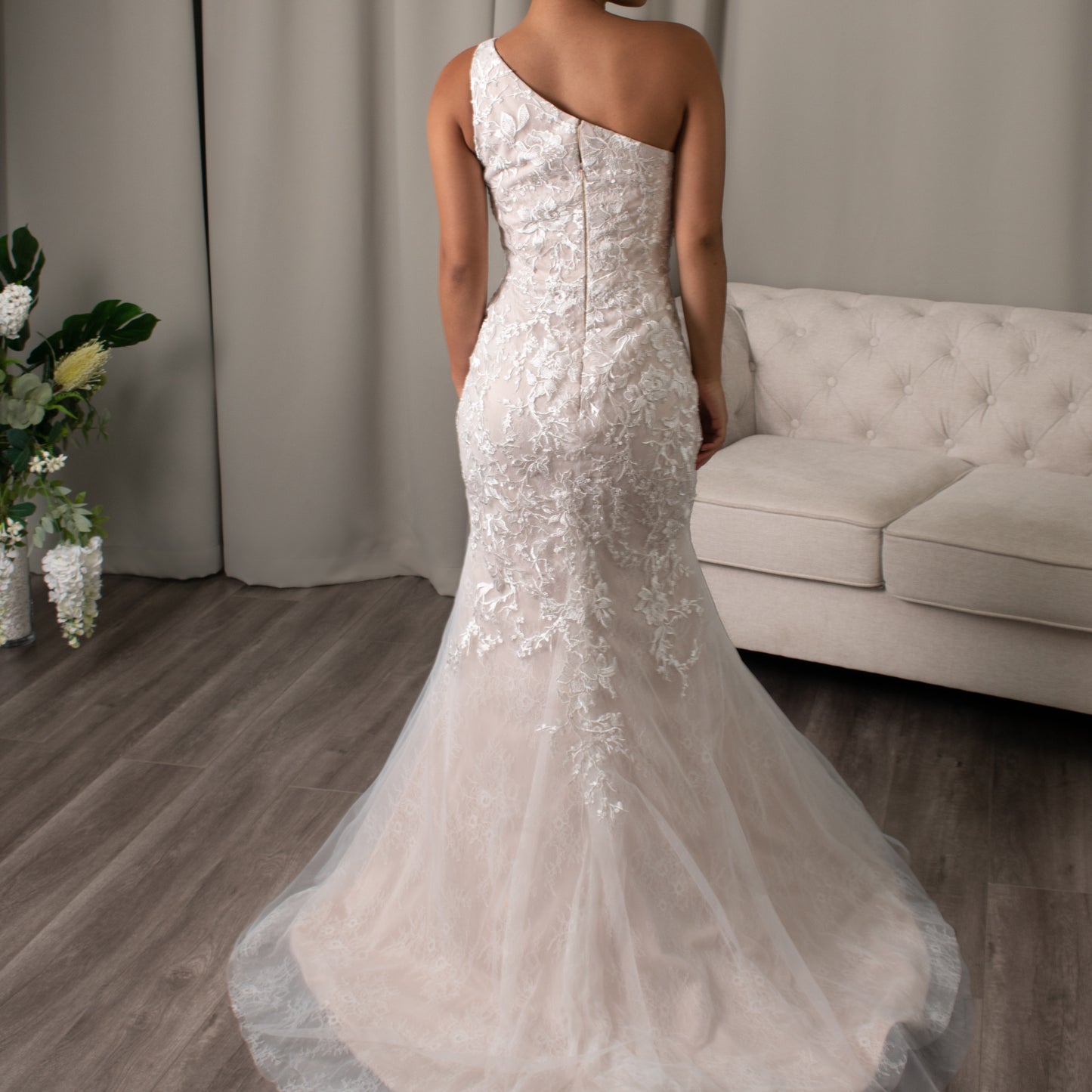 Giselle Lace Mermaid Bridal Dress with Detachable Skirt by Divine Bridal.