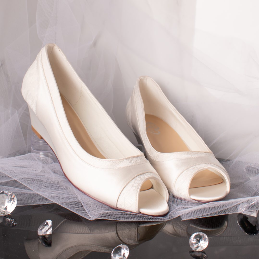 Holly Peep Toe Wedge lace Wedding Bridal Shoe