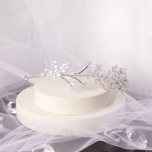 Nya CZ Leaf Bridal Wedding Tiara Headpiece