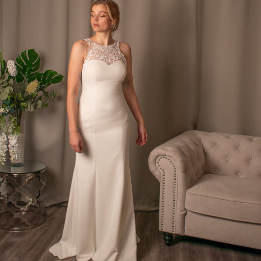 Gracie Bateau Neckline Lace Sweetheart Wedding Dress by Divine Bridal.
