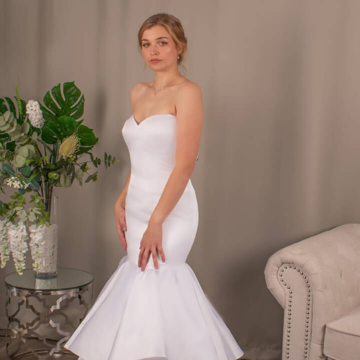 Paula satin lace mermaid bridal gown with sweetheart neckline from Divine Bridal.