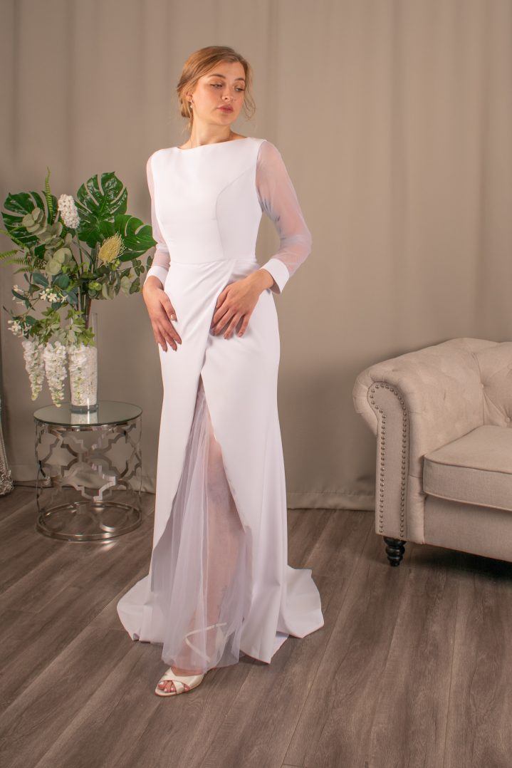 Ella High Neckline Sleeve Wedding Dress