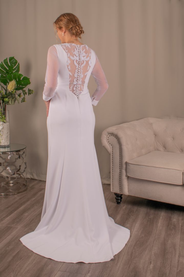 Ella High Neckline Lace illusion Back Sleeves Wedding Dress