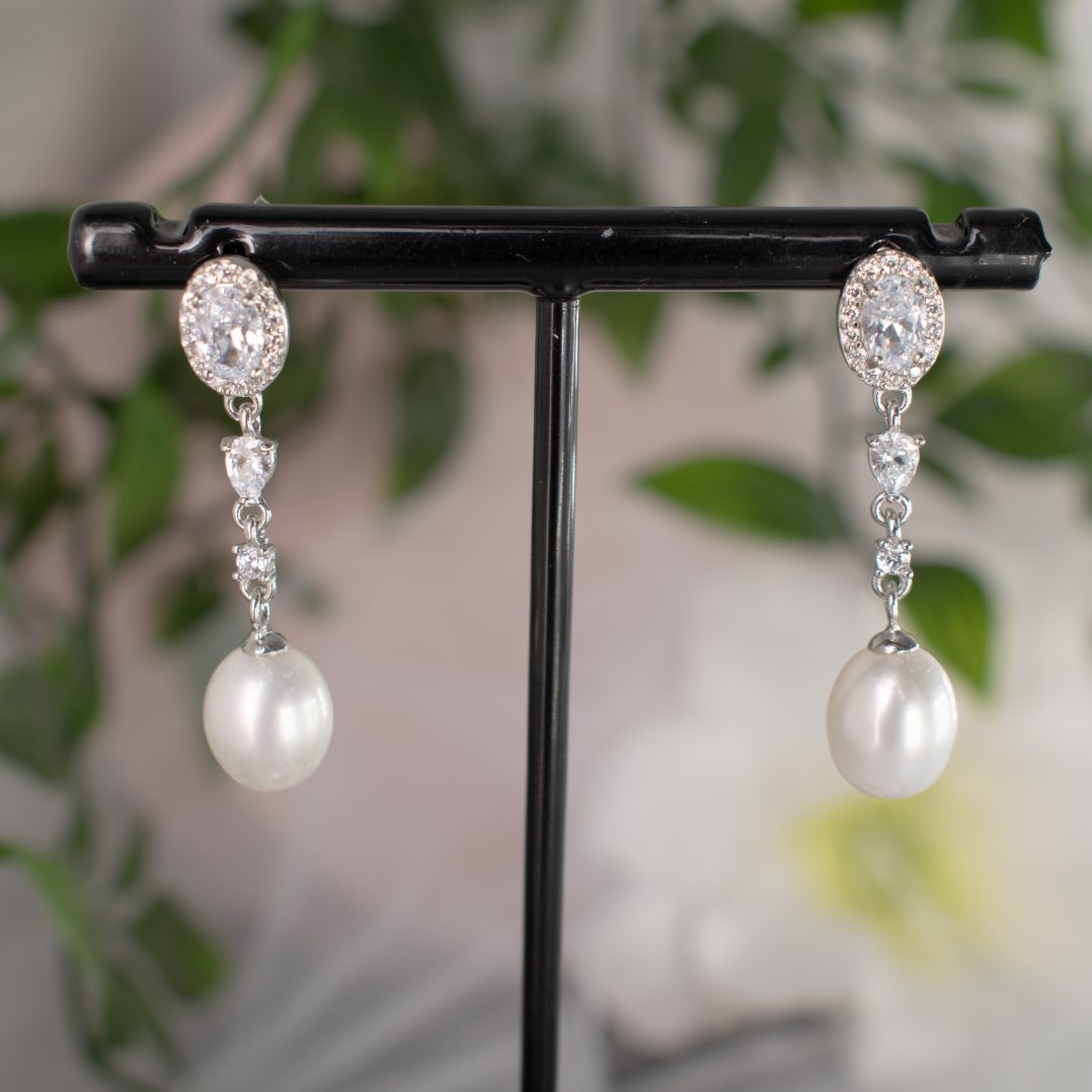 Carrie Sterling Silver Freshwater Pearl Drop Earrings for Bridal Wear - Divine Bridal