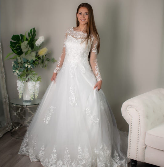 Ellis Romantic Lace Ball Gown Wedding Dress by Divine Bridal.
