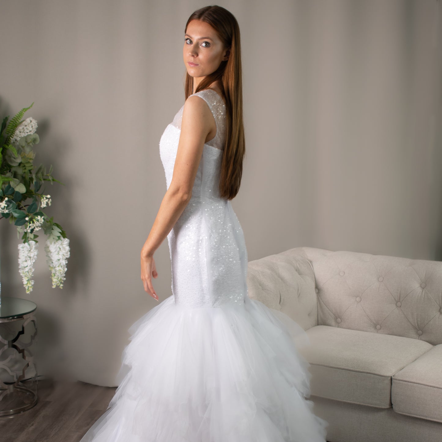 Harmony Beaded Tulle Debutante Dress with strap sweetheart neckline and mermaid silhouette.