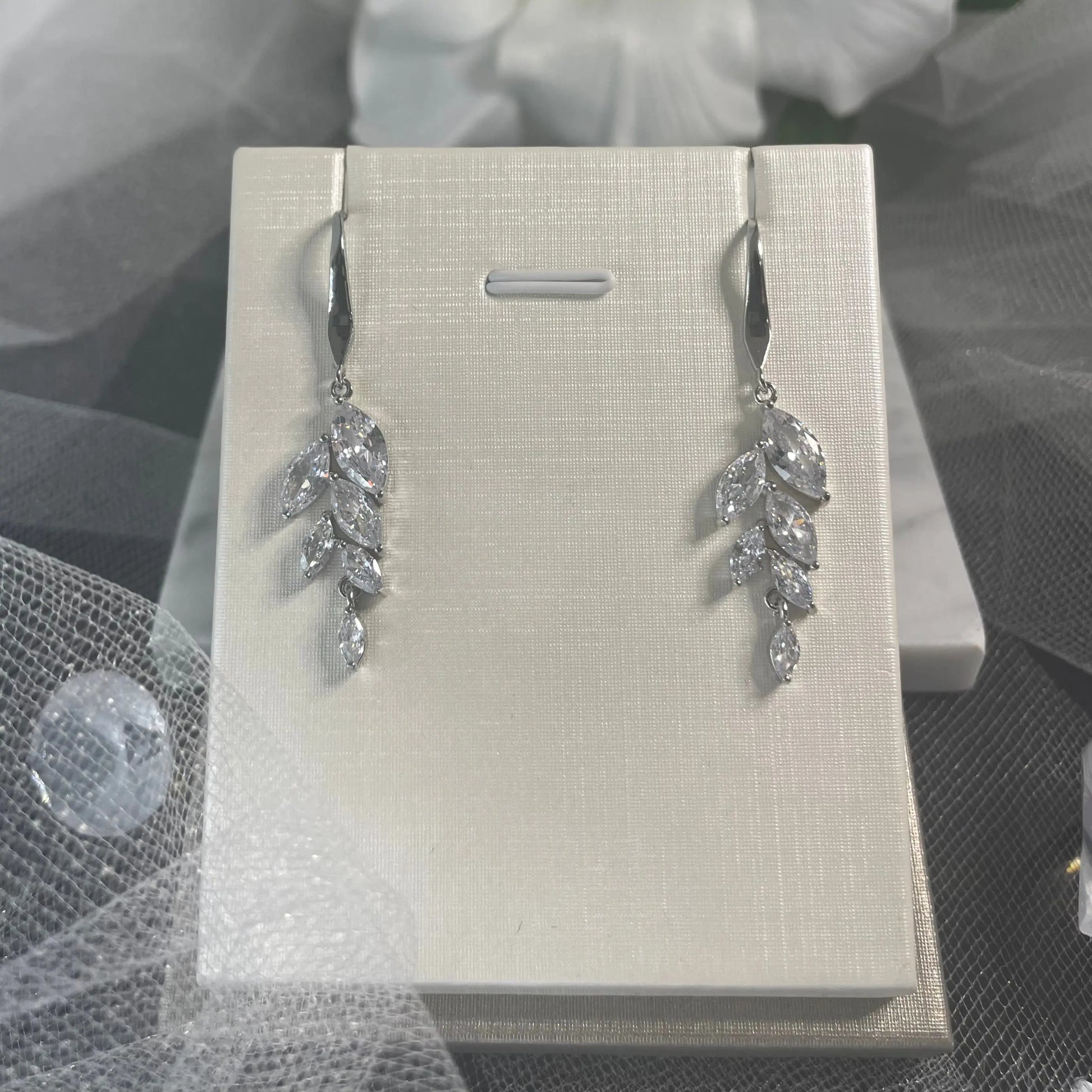 Damara Cubic Zirconia Silver Bridal Earrings | Divine Bridal.