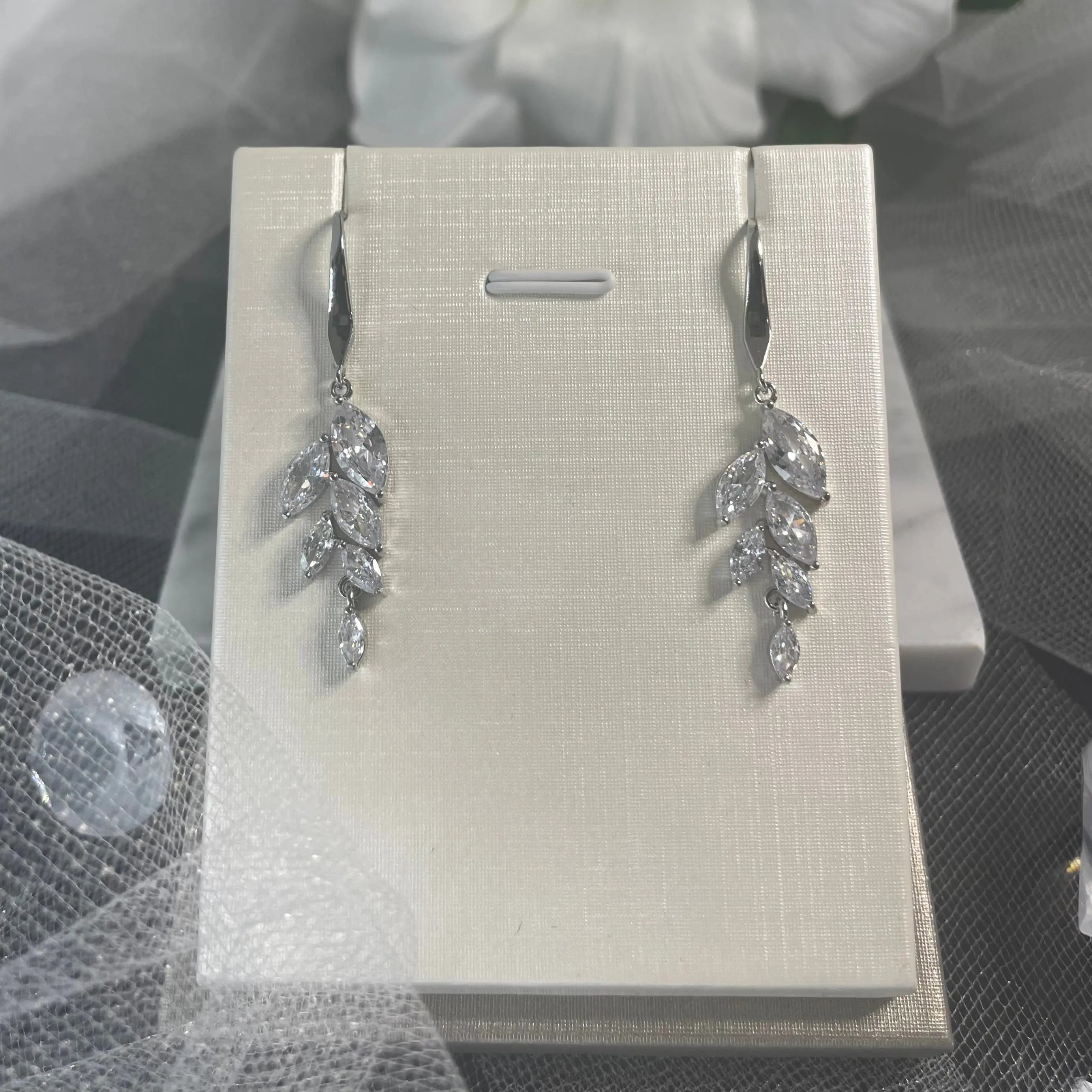 Damara Cubic Zirconia Silver Bridal Earrings | Divine Bridal.