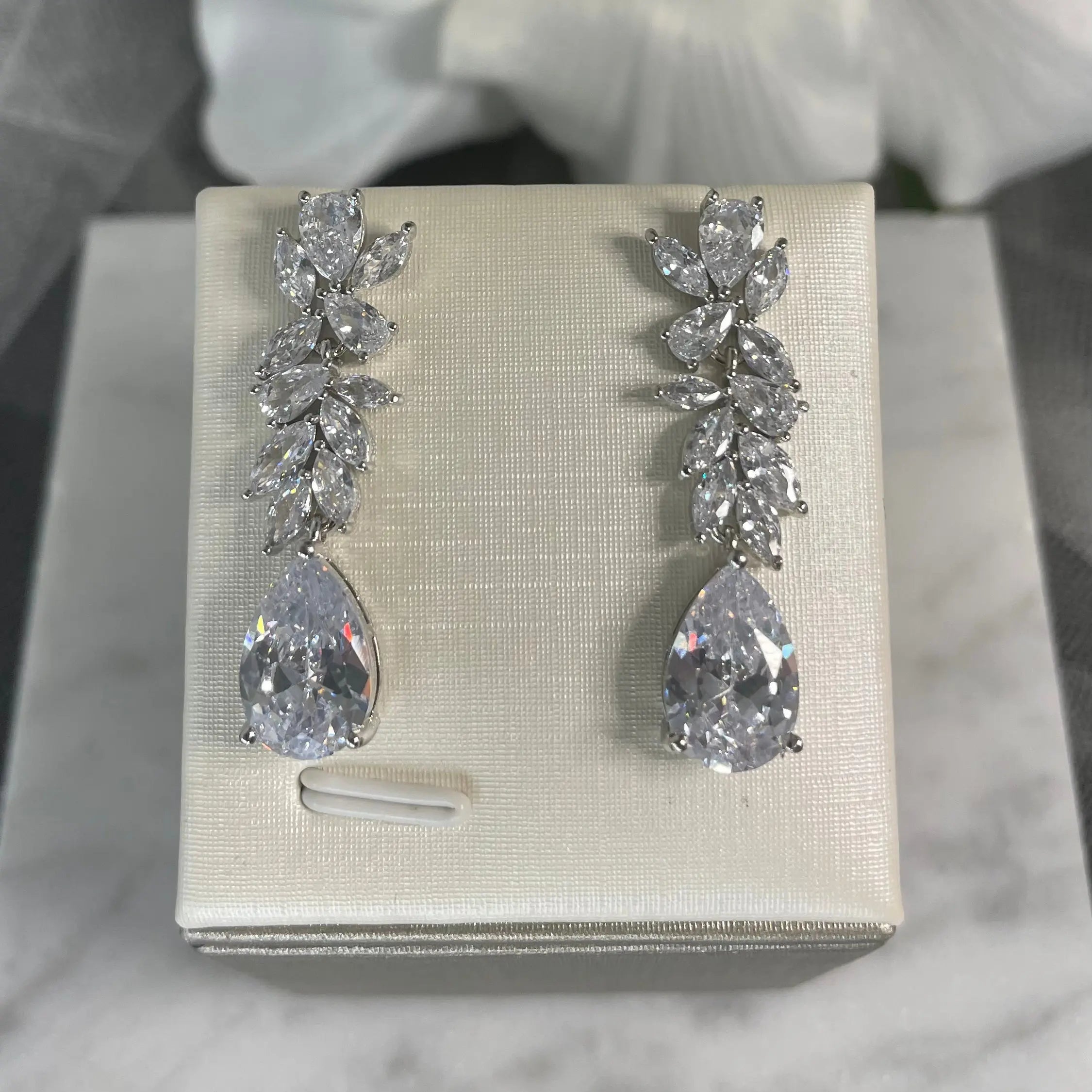Dana CZ silver dangle earrings for wedding | Divine Bridal.