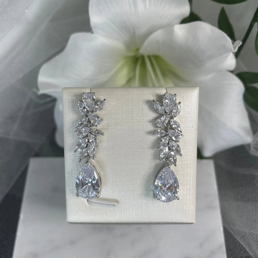 Dana CZ silver dangle earrings for wedding | Divine Bridal.