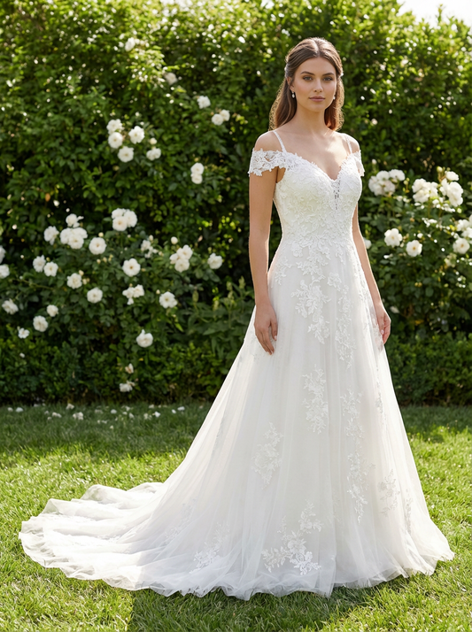 Danica: Off The Shoulder Lace Wedding Dress Elegance.
