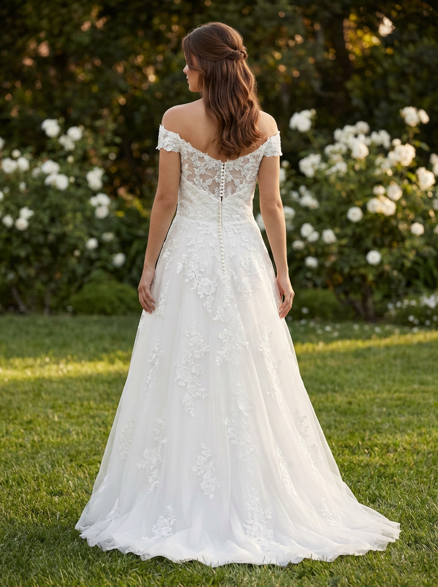 Danica: Off The Shoulder Lace Wedding Dress Elegance.