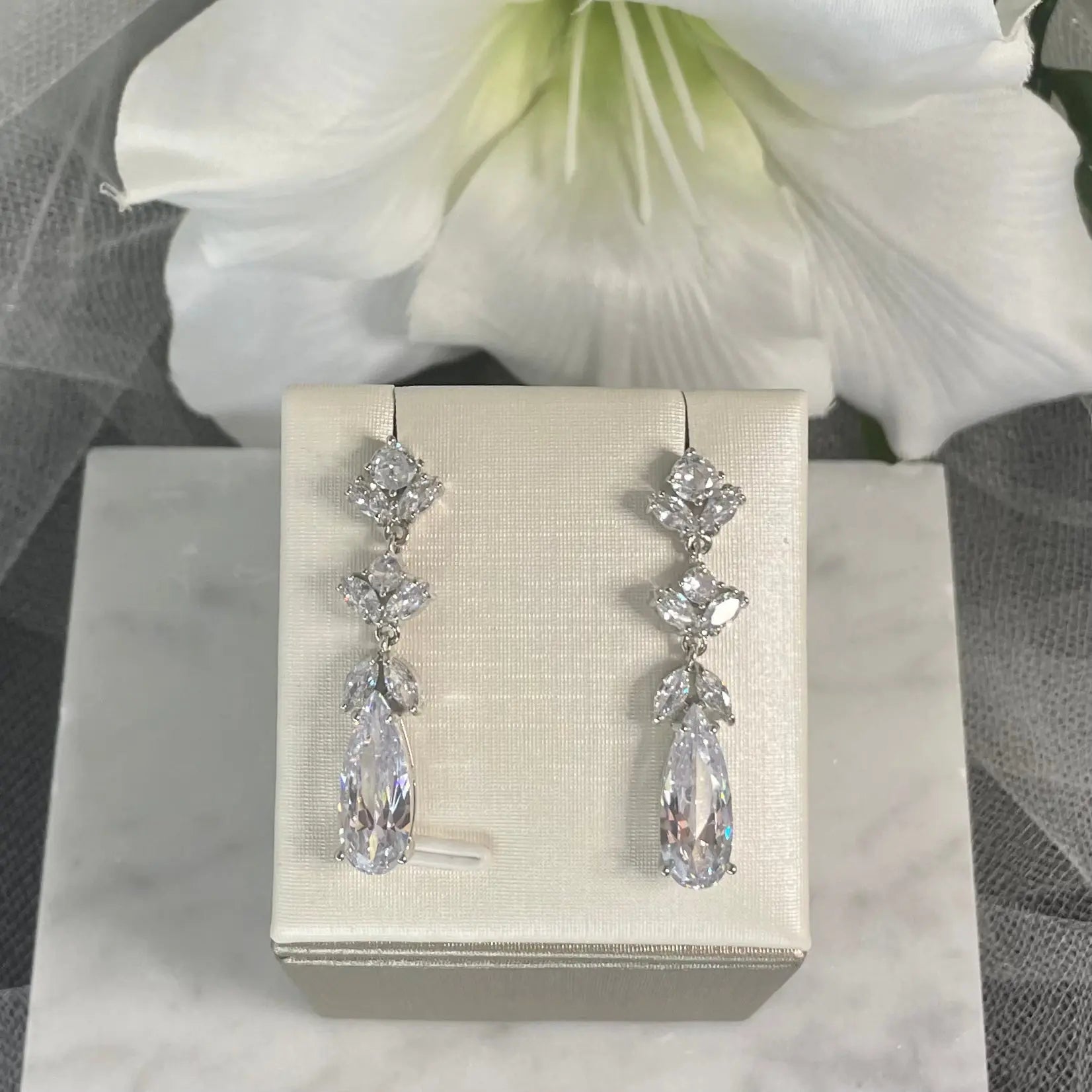 Edith Zircon Silver Bridal Earrings | Divine Bridal.