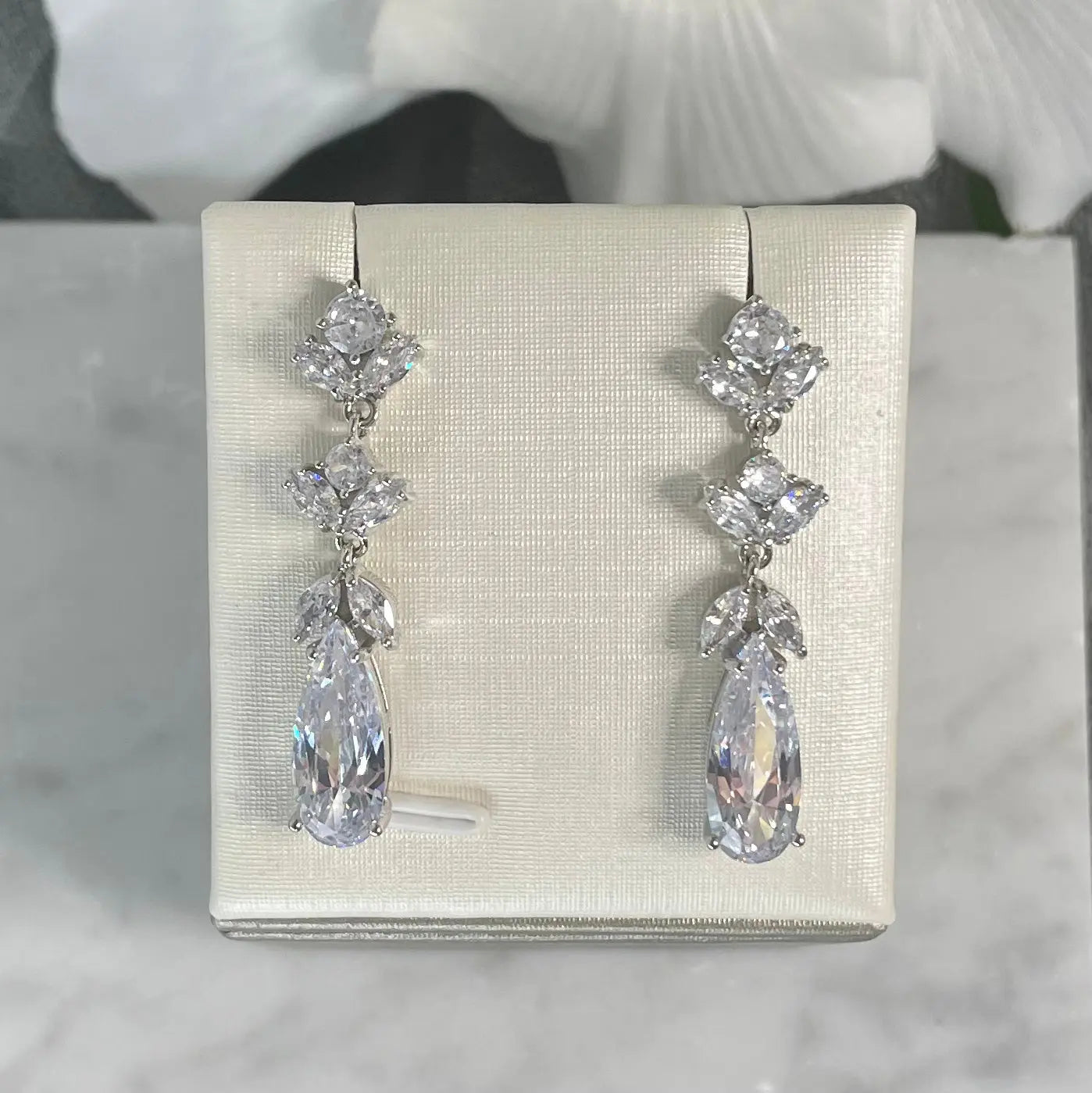 Edith Zircon Silver Bridal Earrings | Divine Bridal.